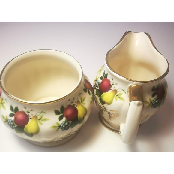 Creamer Sugar Bowl Set  Fruit Pattern Sadler Eng.  Vintage Marked 3426 Limited - Picture 3 of 9